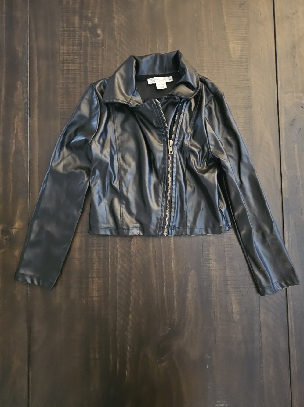 Knitworks Black Faux Leather Kids Jacket with Front Zipper